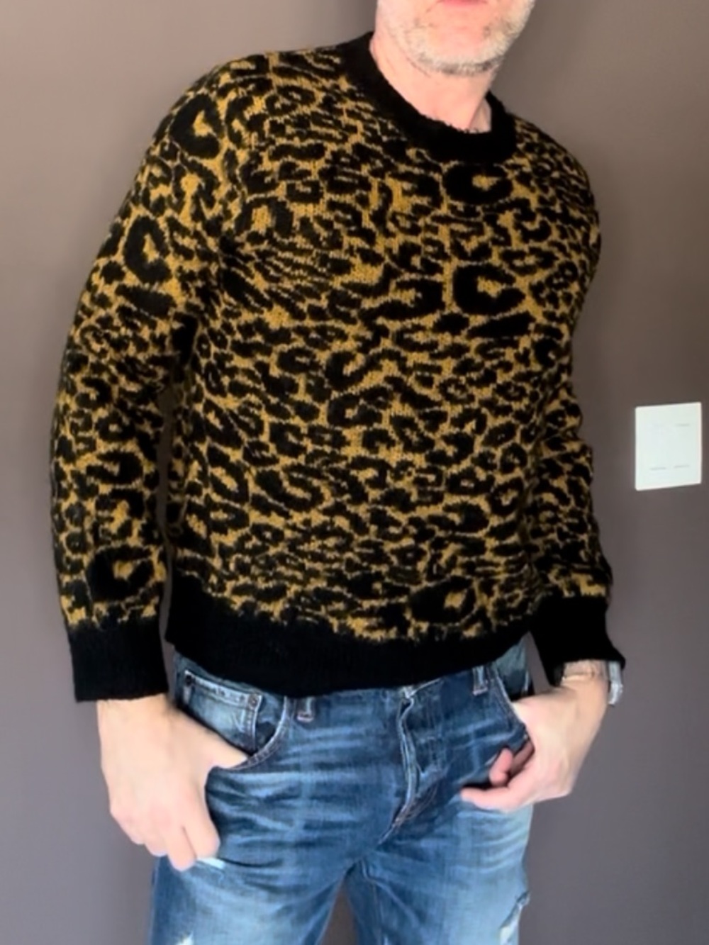 Men's Black Straight to Hell Leopard Crewneck Sweater